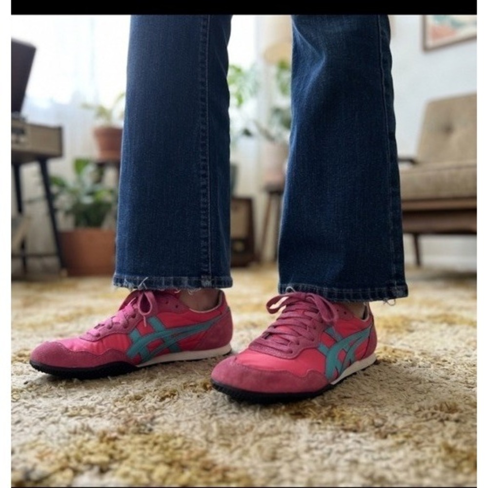 Asics Onitsuka Tiger Serrano Shoes Womens Sz 8 Pink Retro Classic Sneaker D159L